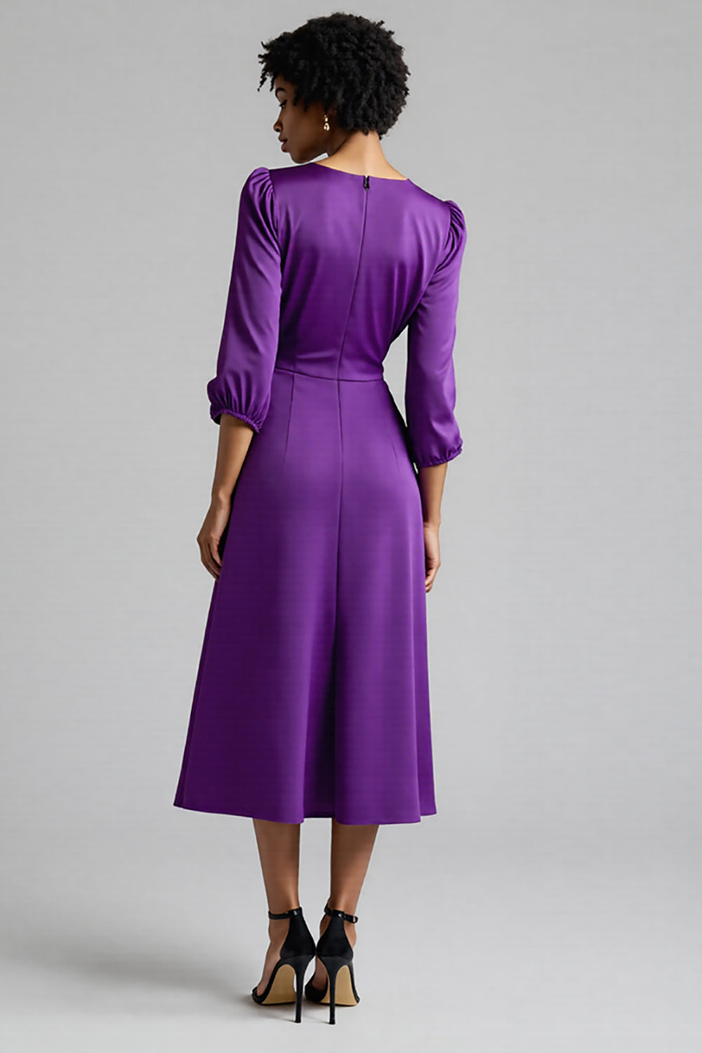 Robe de travail midi évasée prune à volants