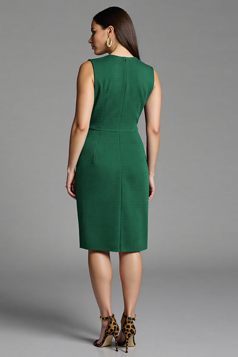 Sheath Navy V Neck Midi Work Dress With Sash