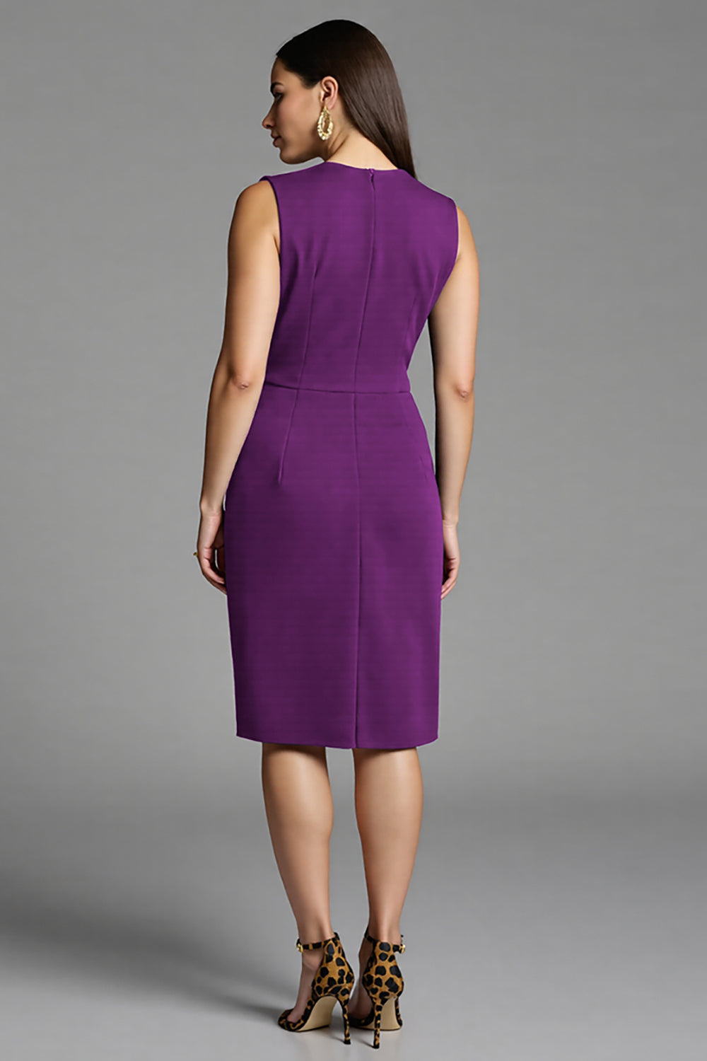 Sheath Navy V Neck Midi Work Dress With Sash
