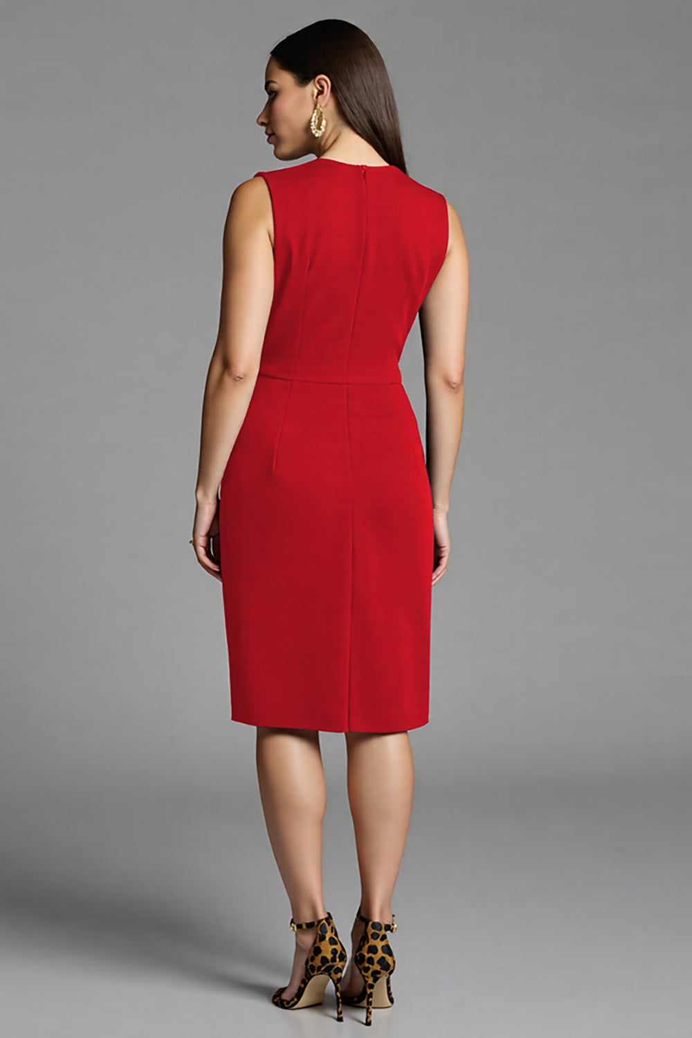Sheath Navy V Neck Midi Work Dress With Sash