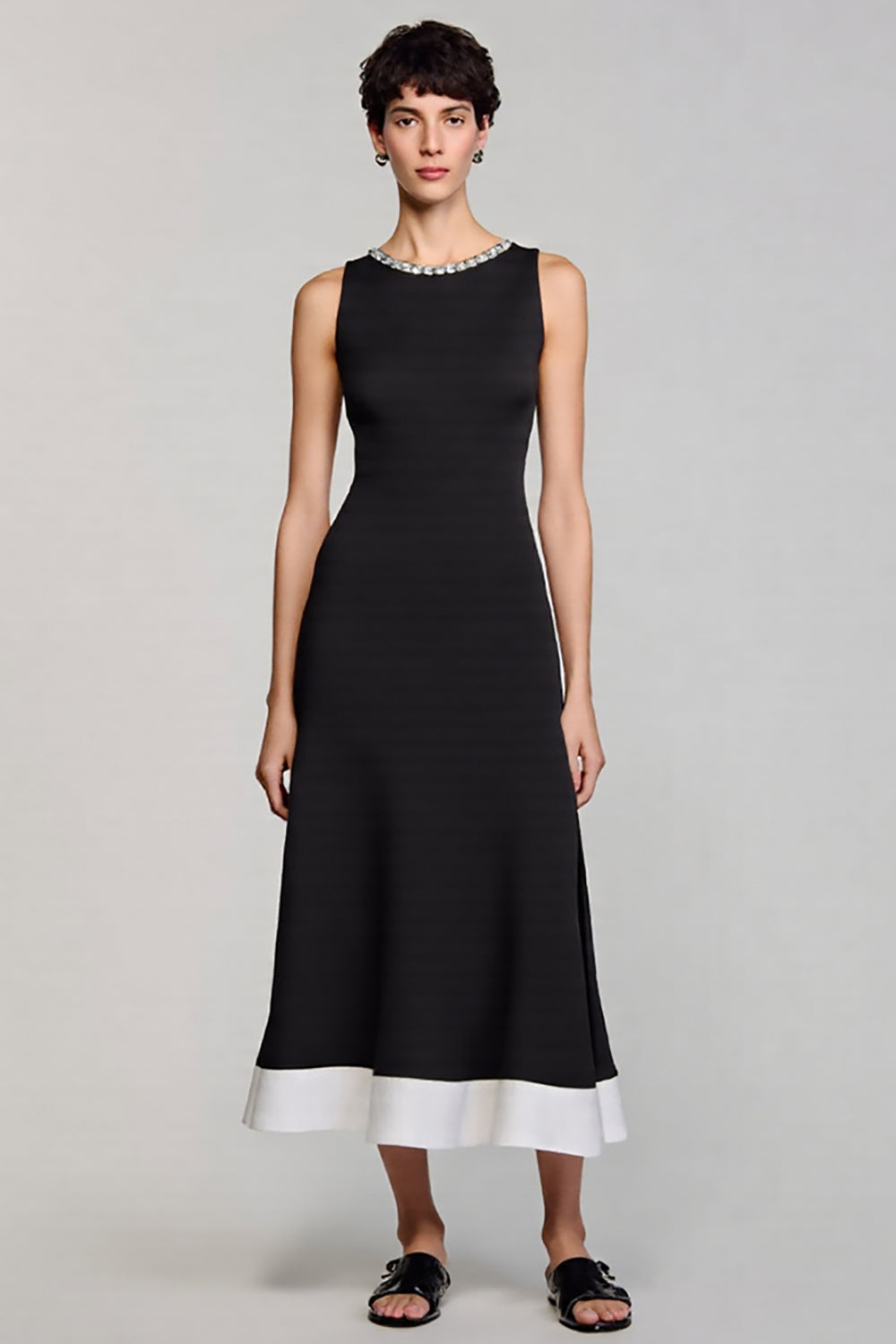 A Line Beaded Long Black Work Dress