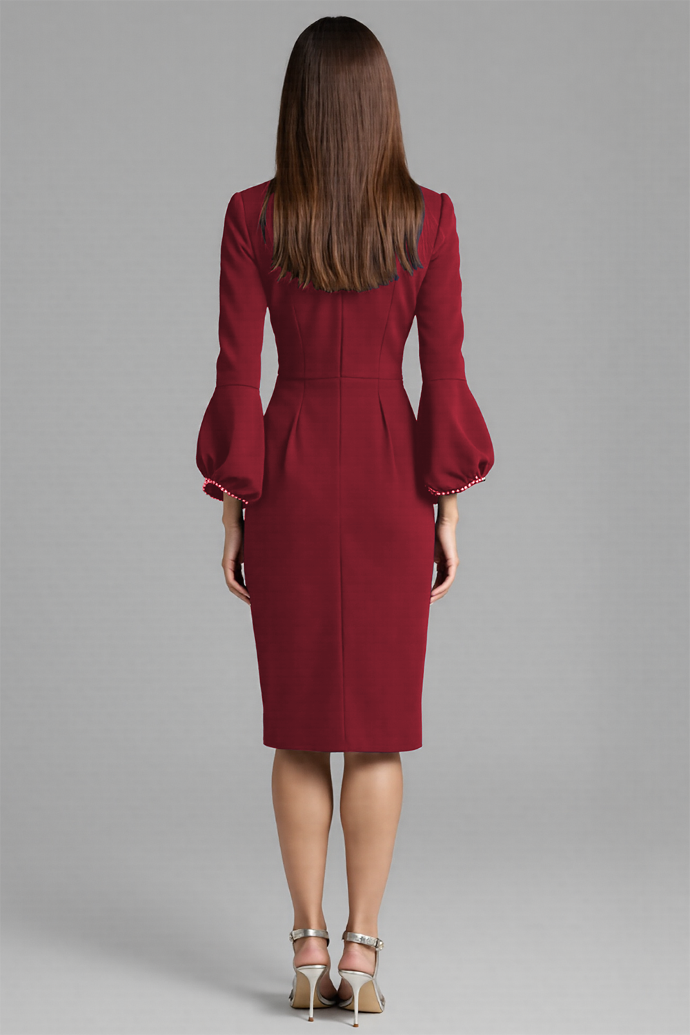 Sheath Navy Beaded V-Neck Work Dress