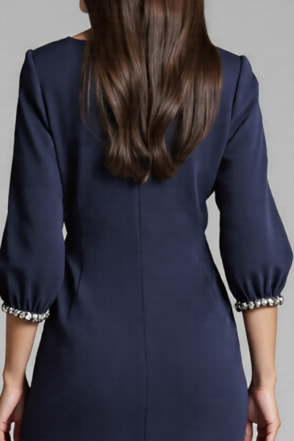 Sheath Navy Beaded V-Neck Work Dress