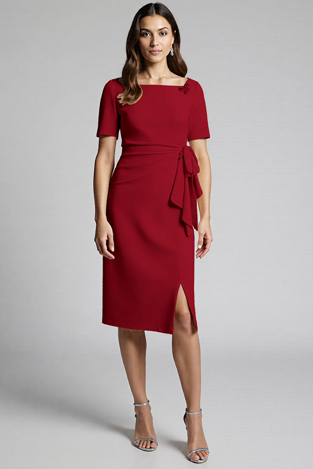 Robe de travail midi froncée champagne perlée