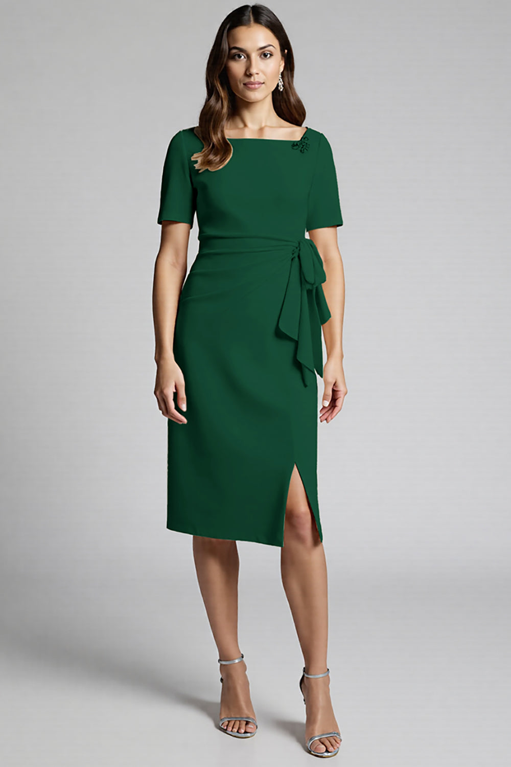 Robe de travail midi froncée champagne perlée