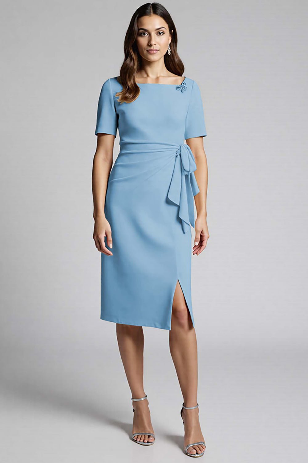 Robe de travail midi froncée champagne perlée