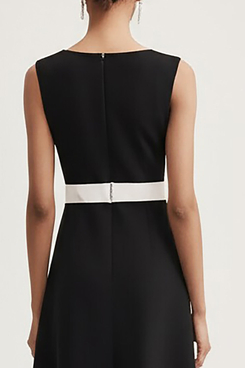Black and White A-Line Satin Long Work Dress