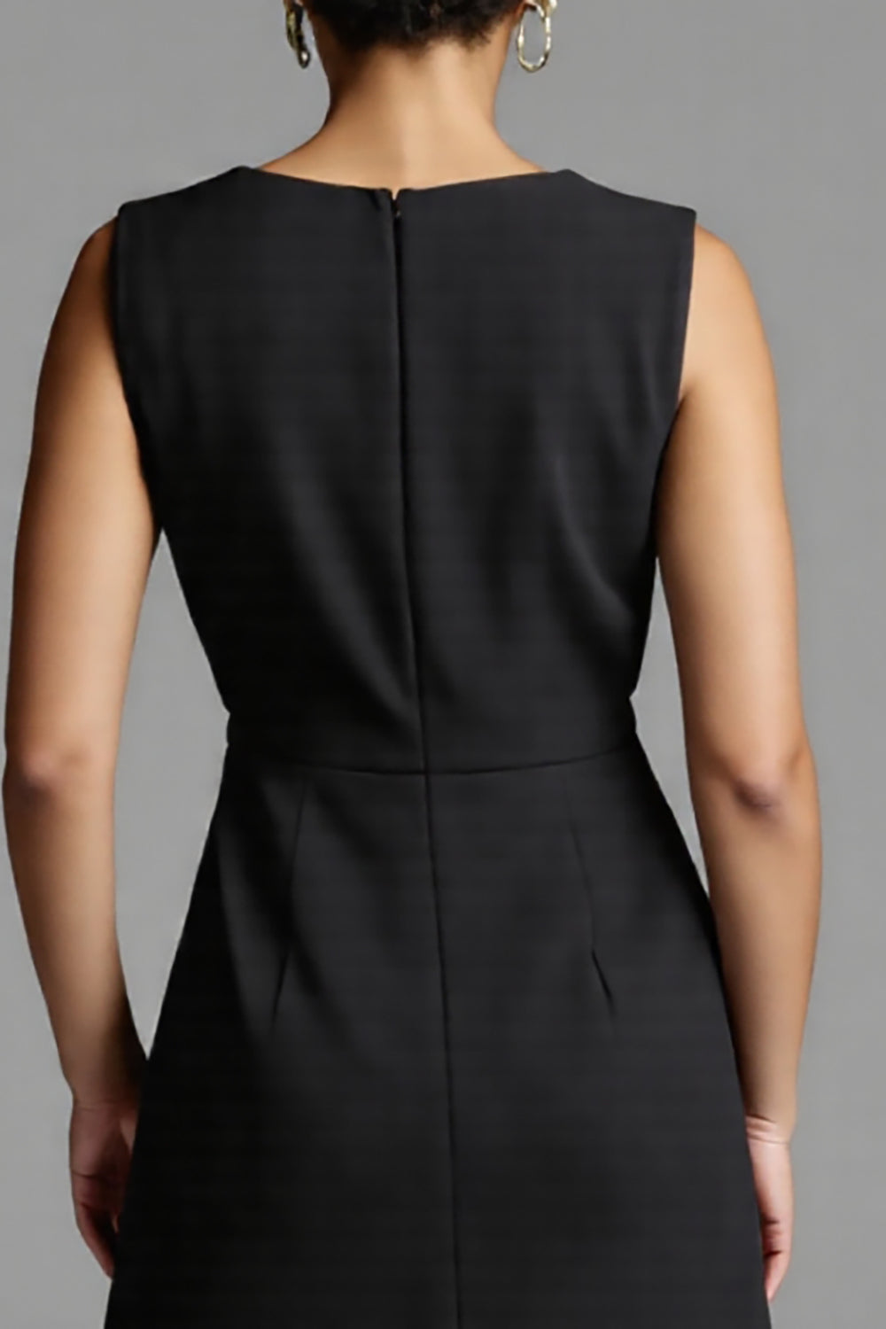 Black and White Satin A-Line Midi Work Dress with Ruffles