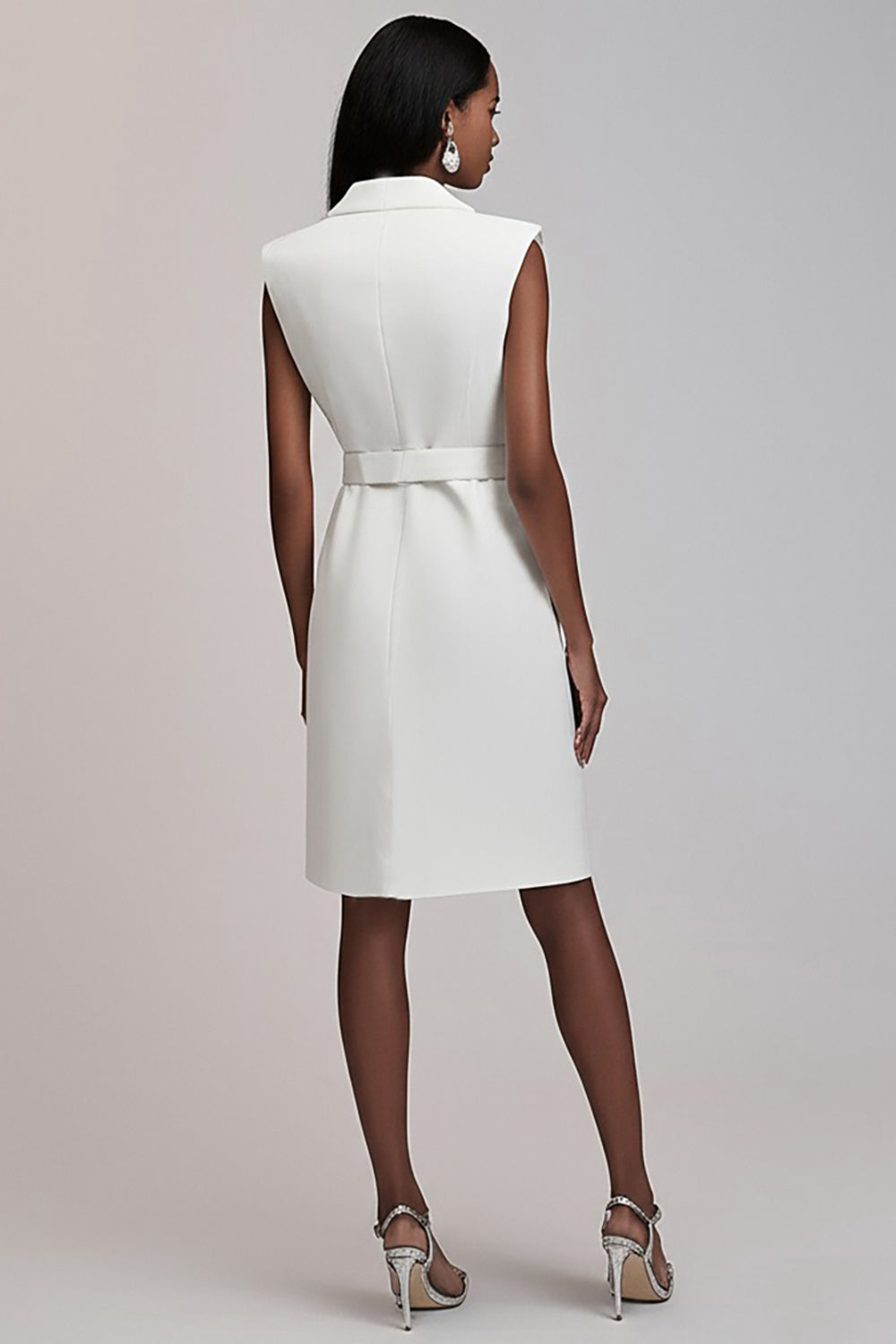 Vestido Blazer Corto de Satén Marfil con Solapa Dentada