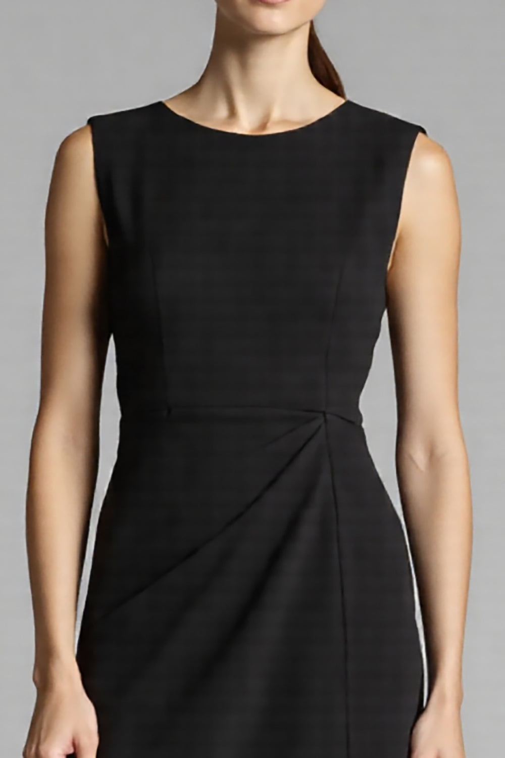 Black Satin A Line Midi Work Dress with Ruffles