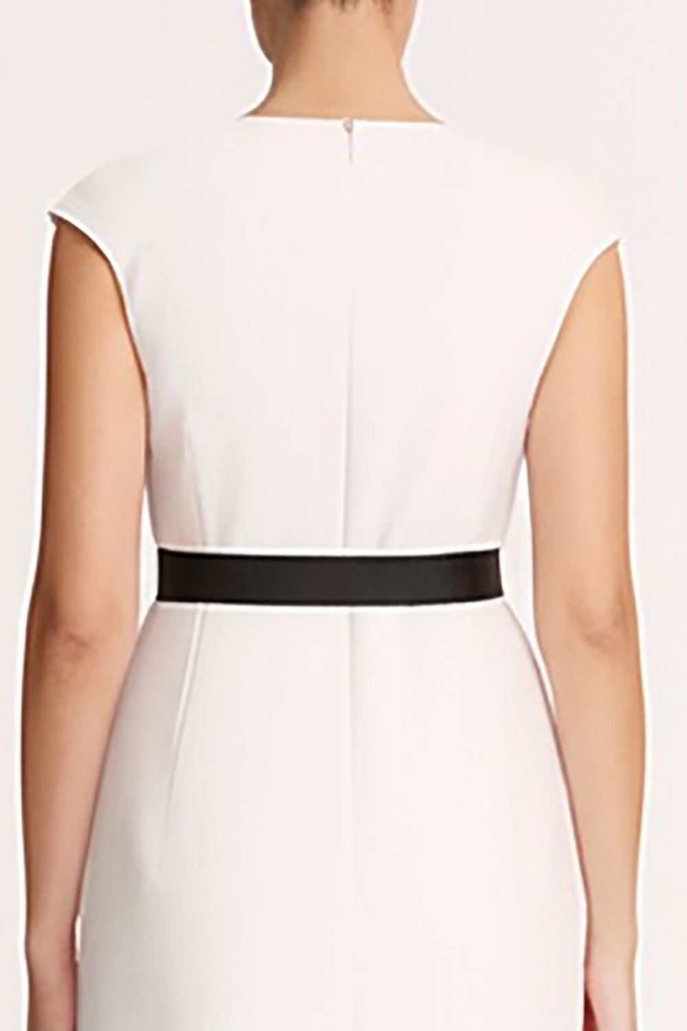 Robe midi moulante de travail ivoire à encolure en V avec ceinture