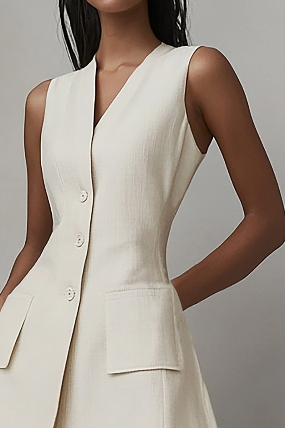 Robe de travail courte évasée ivoire avec poches