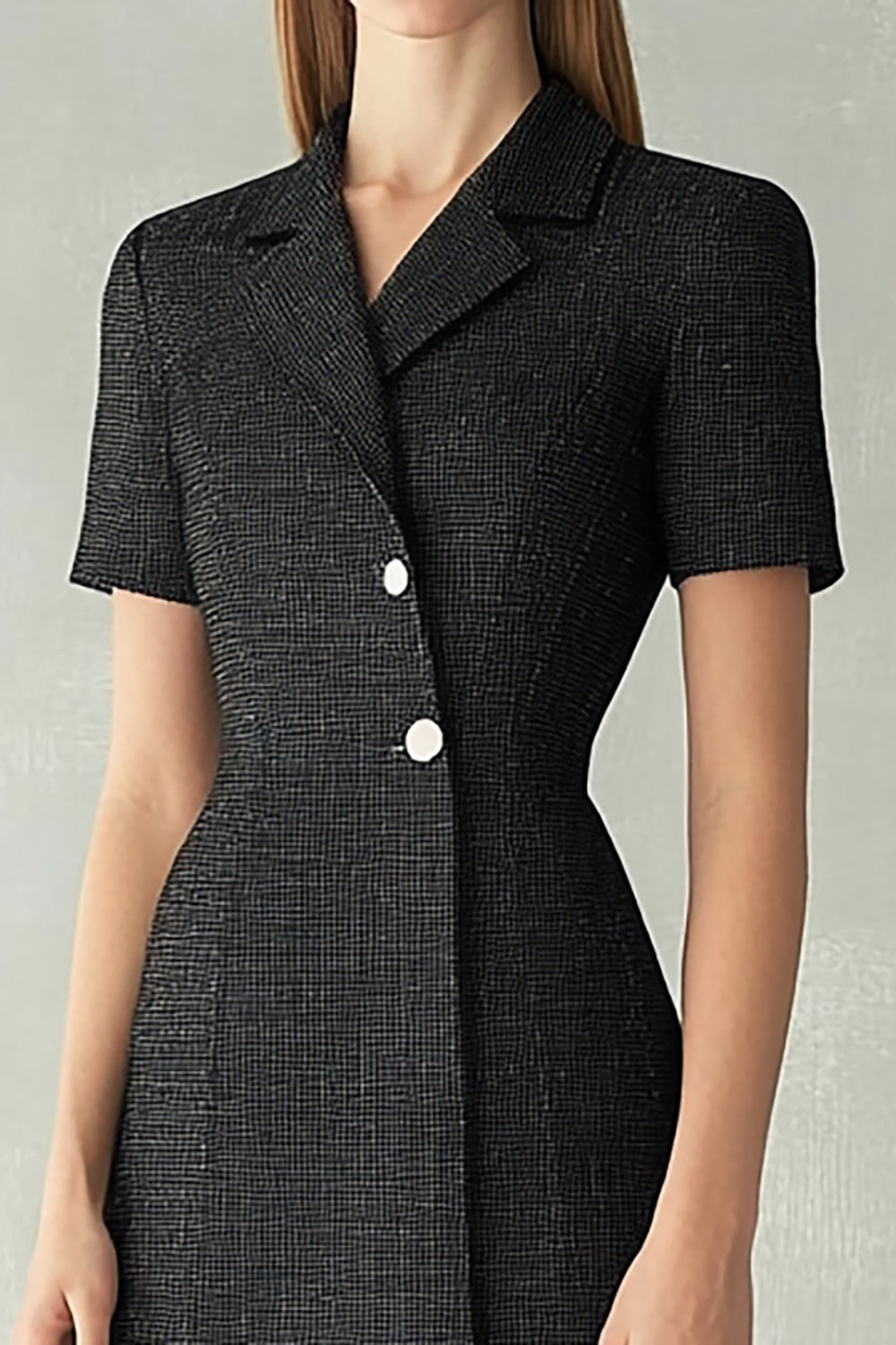 Black Sheath Notched Lapel Midi Work Dress