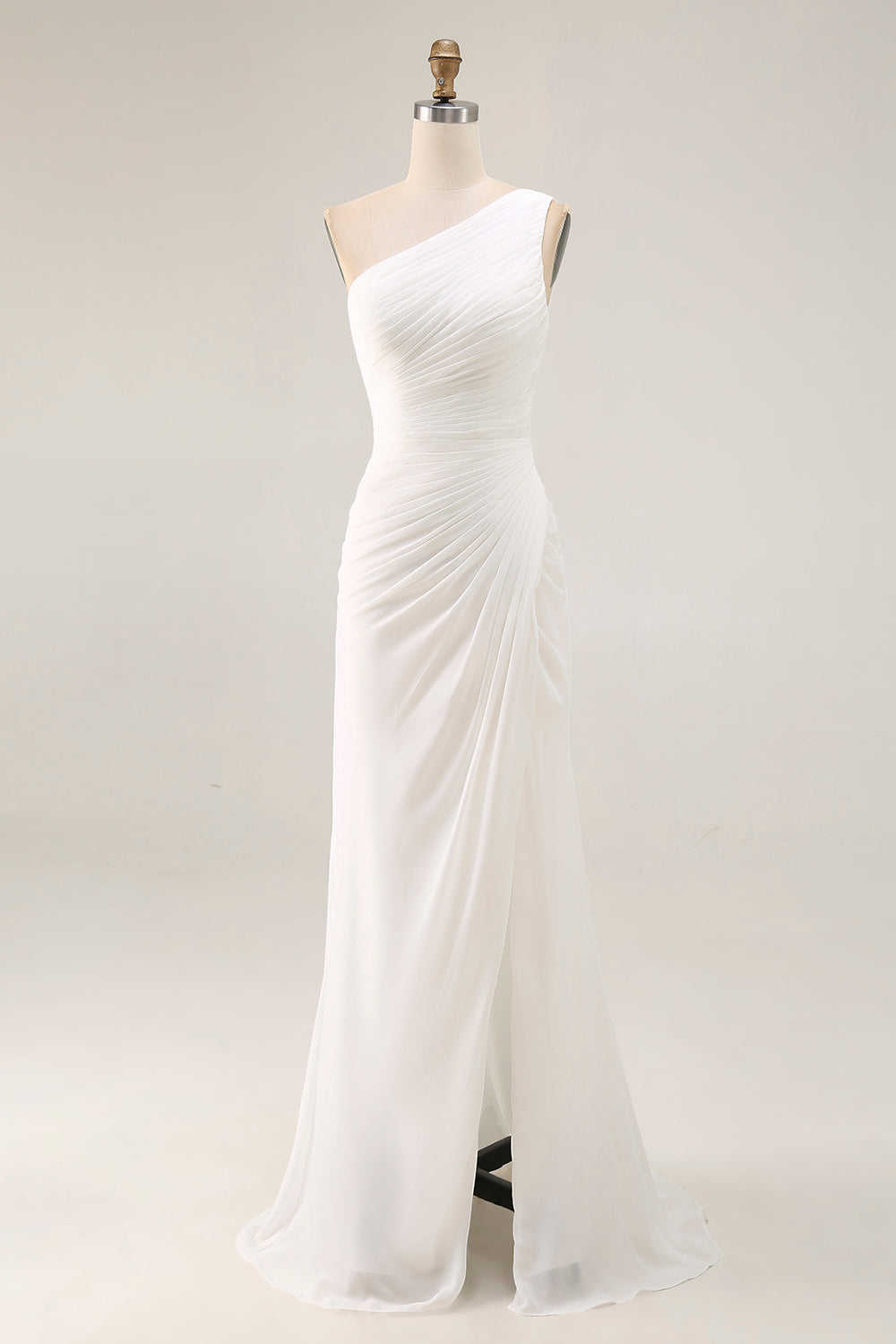 Chiffon Ivory One Shoulder Maxi Sheath Beach Engagement Dress with Slit