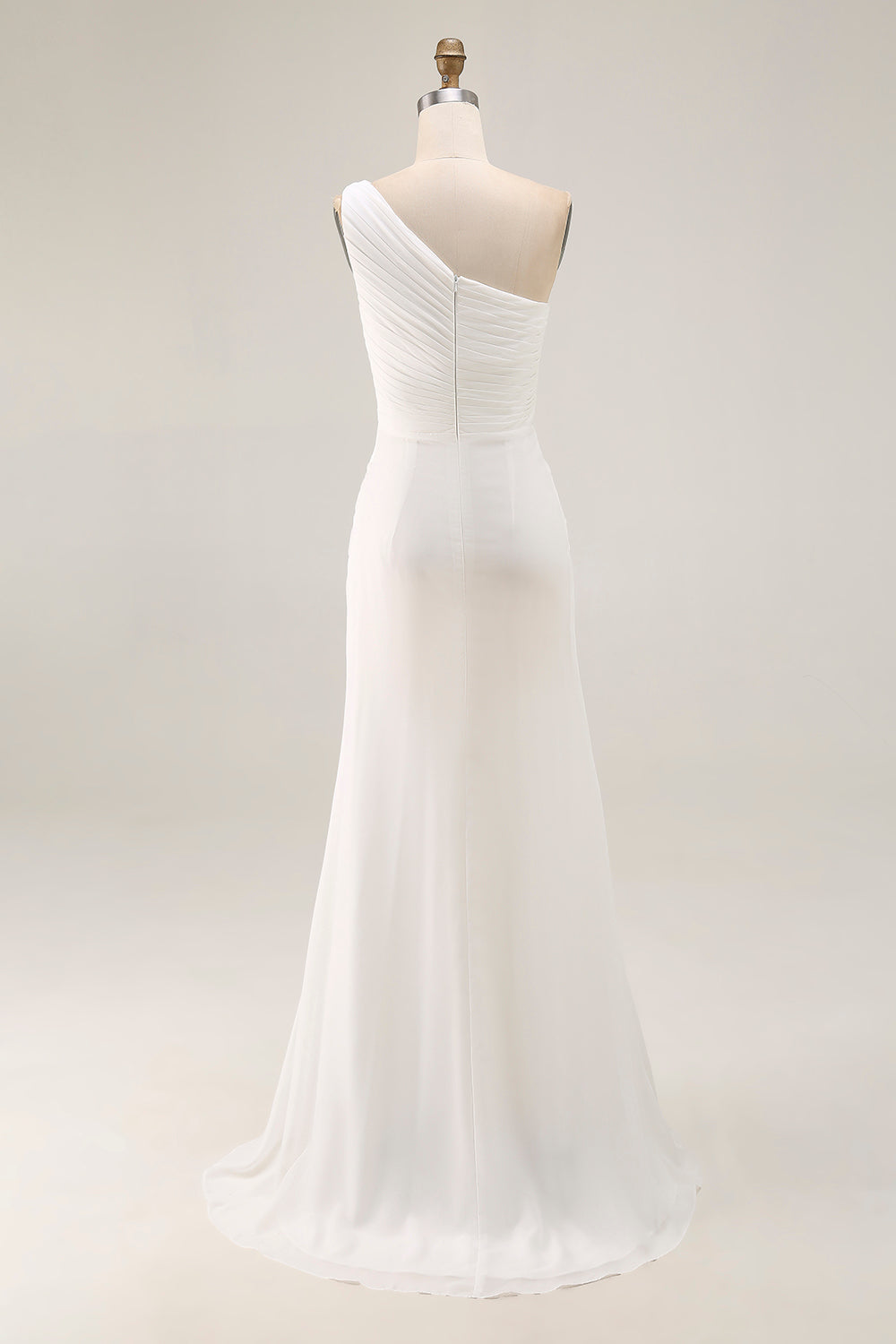 Chiffon Ivory One Shoulder Maxi Sheath Beach Engagement Dress with Slit