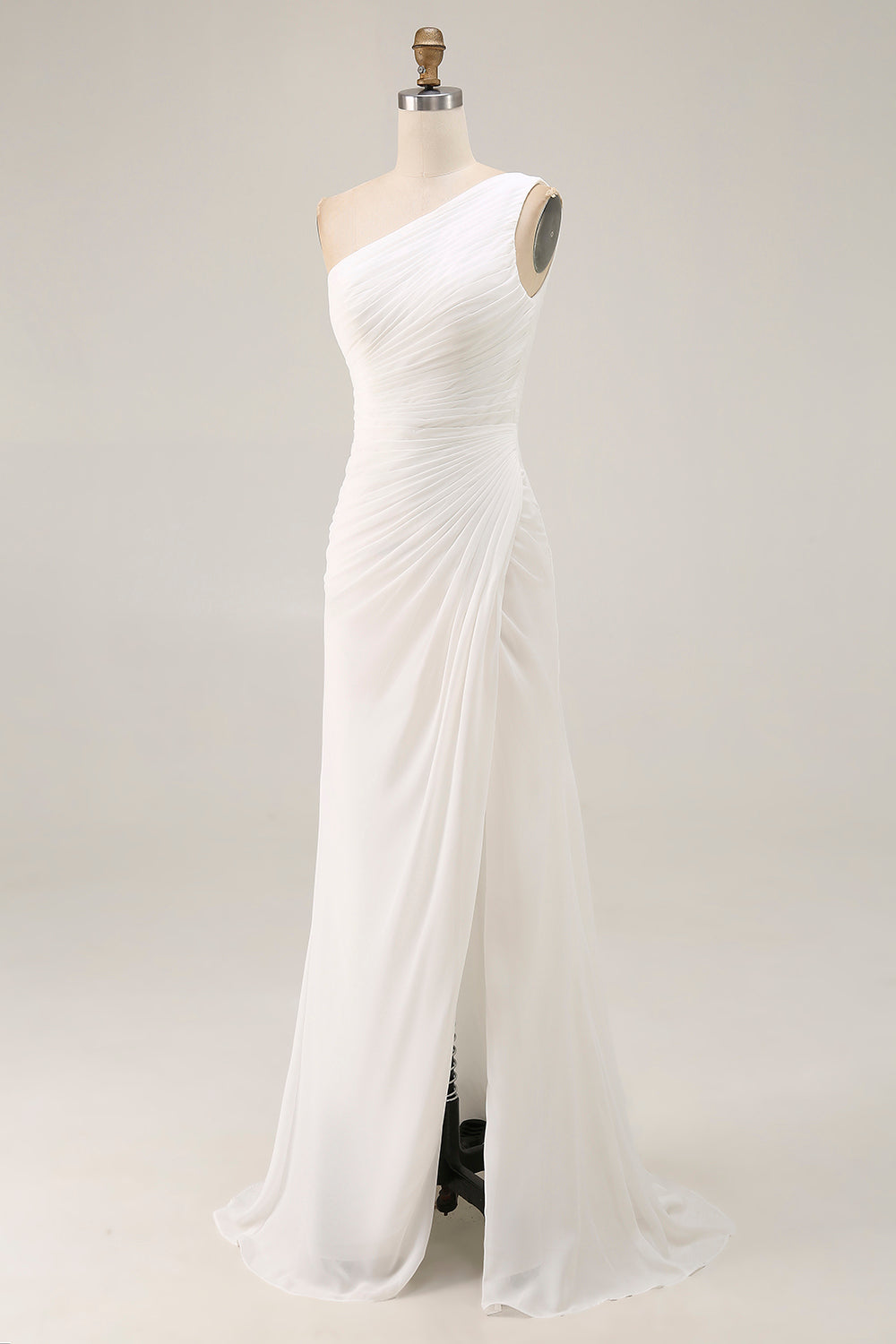 Chiffon Ivory One Shoulder Maxi Sheath Beach Engagement Dress with Slit