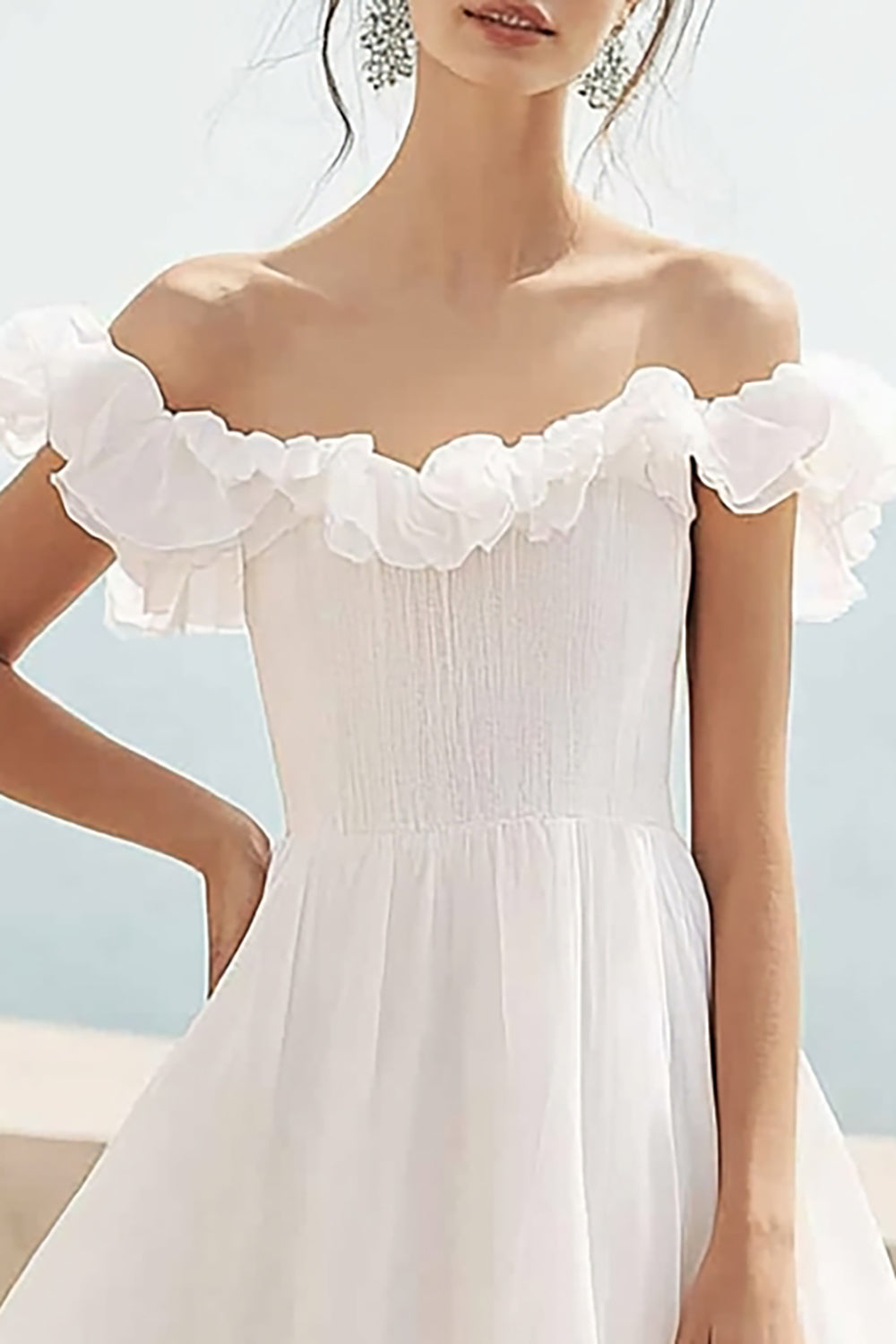 Ivory Ruffled A-Line Chiffon Maxi Engagement Dress