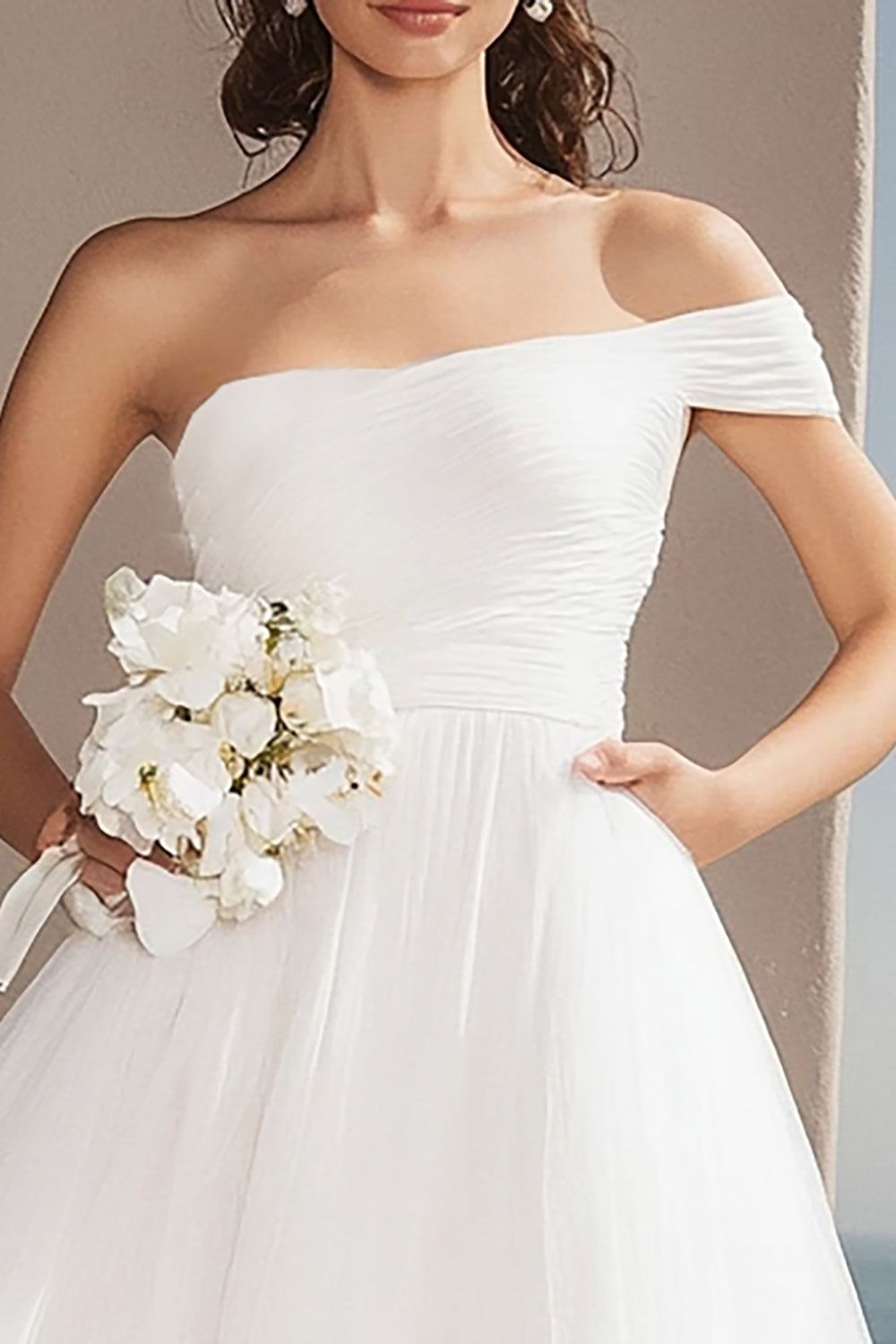 Ivory One-Shoulder Organza A-Line Asymmetrical Rehearsal Dinner Dress