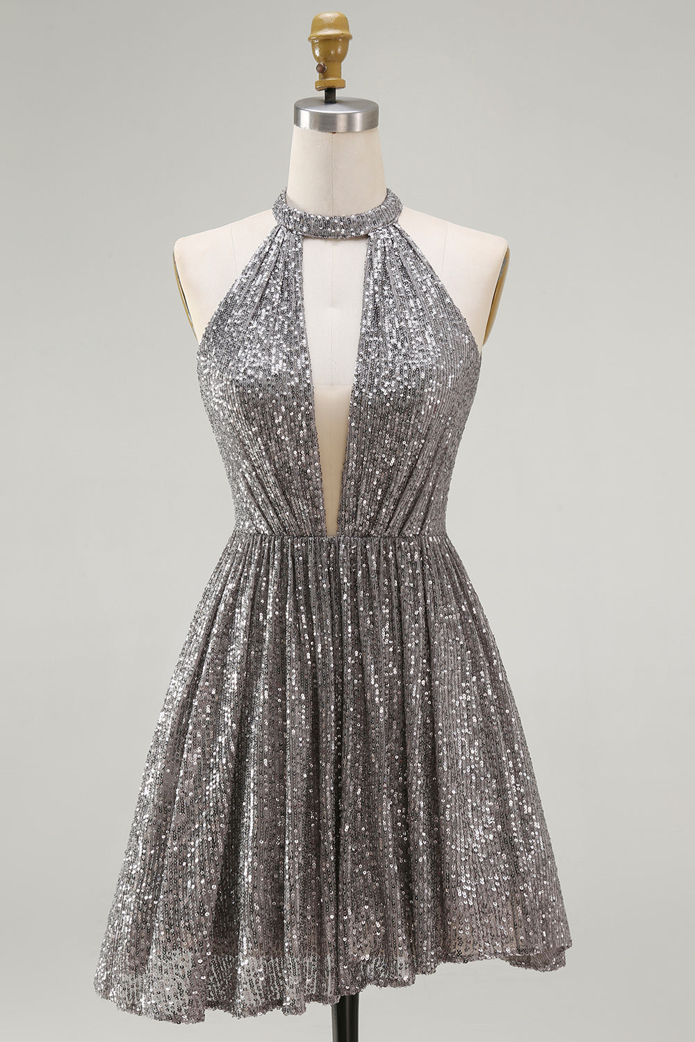 A-Line Short Silver Cocktail Dress