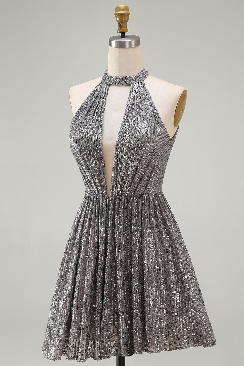 A-Line Short Silver Cocktail Dress