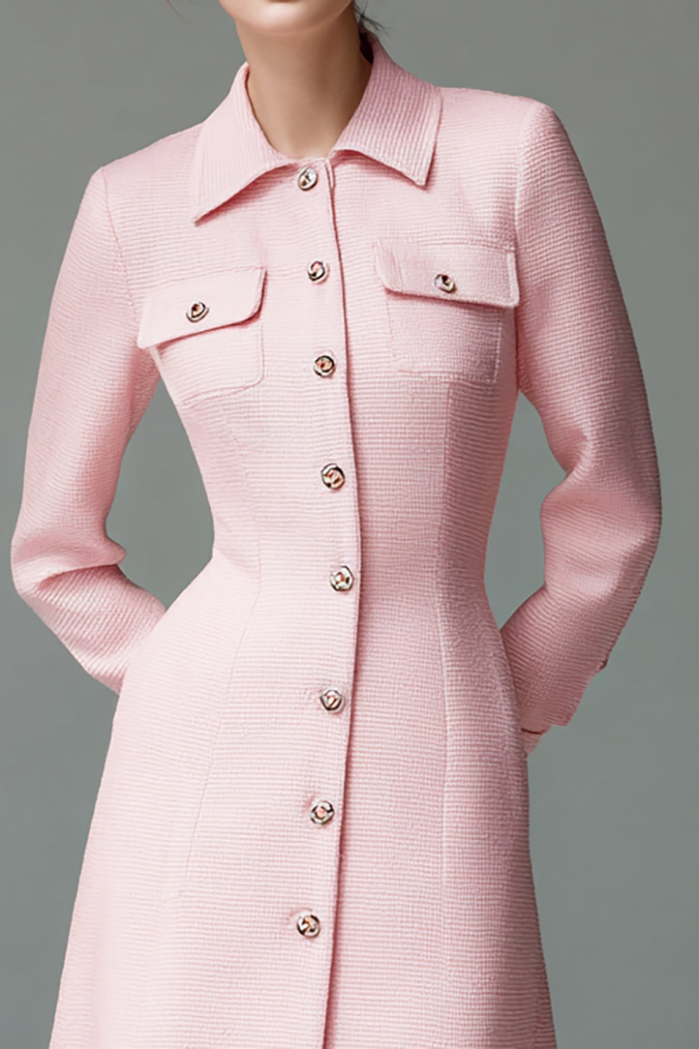Vestido blazer corto rosa con cuello clásico y corte A