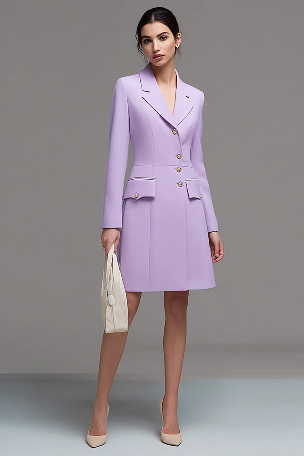 Lilac Notched Lapel Single Breasted Blazer Dress