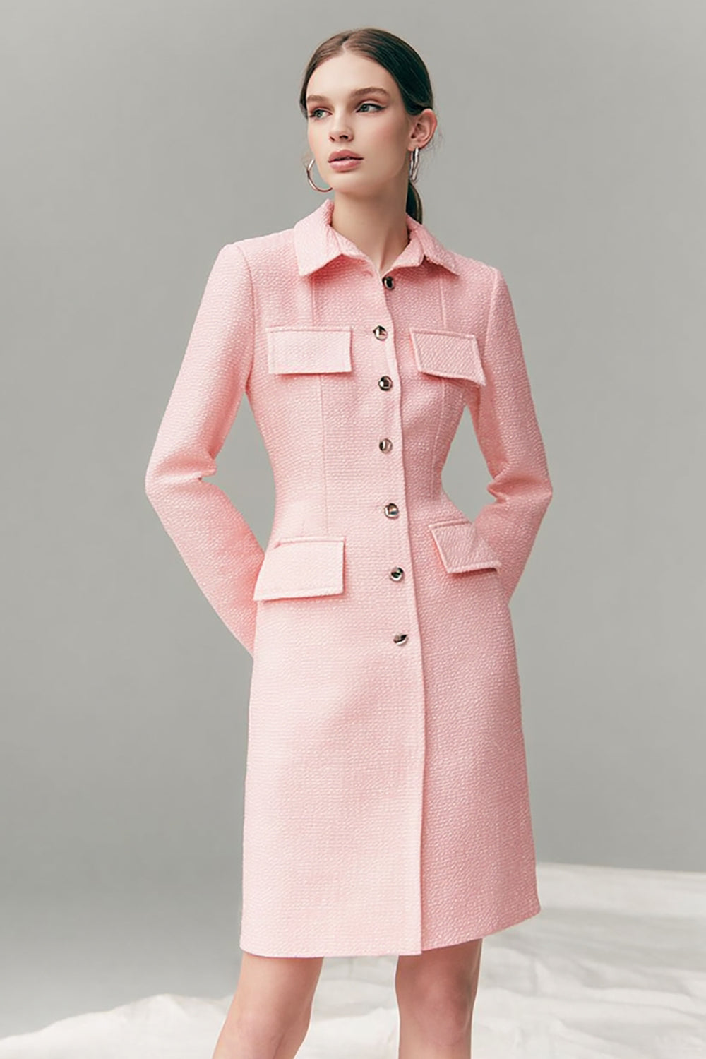 Pink Collar Neck Pencil Short Work Dress