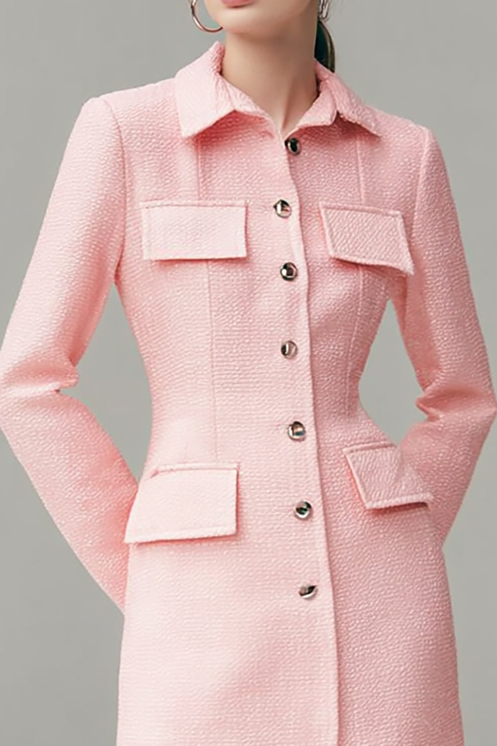 Pink Collar Neck Pencil Short Work Dress