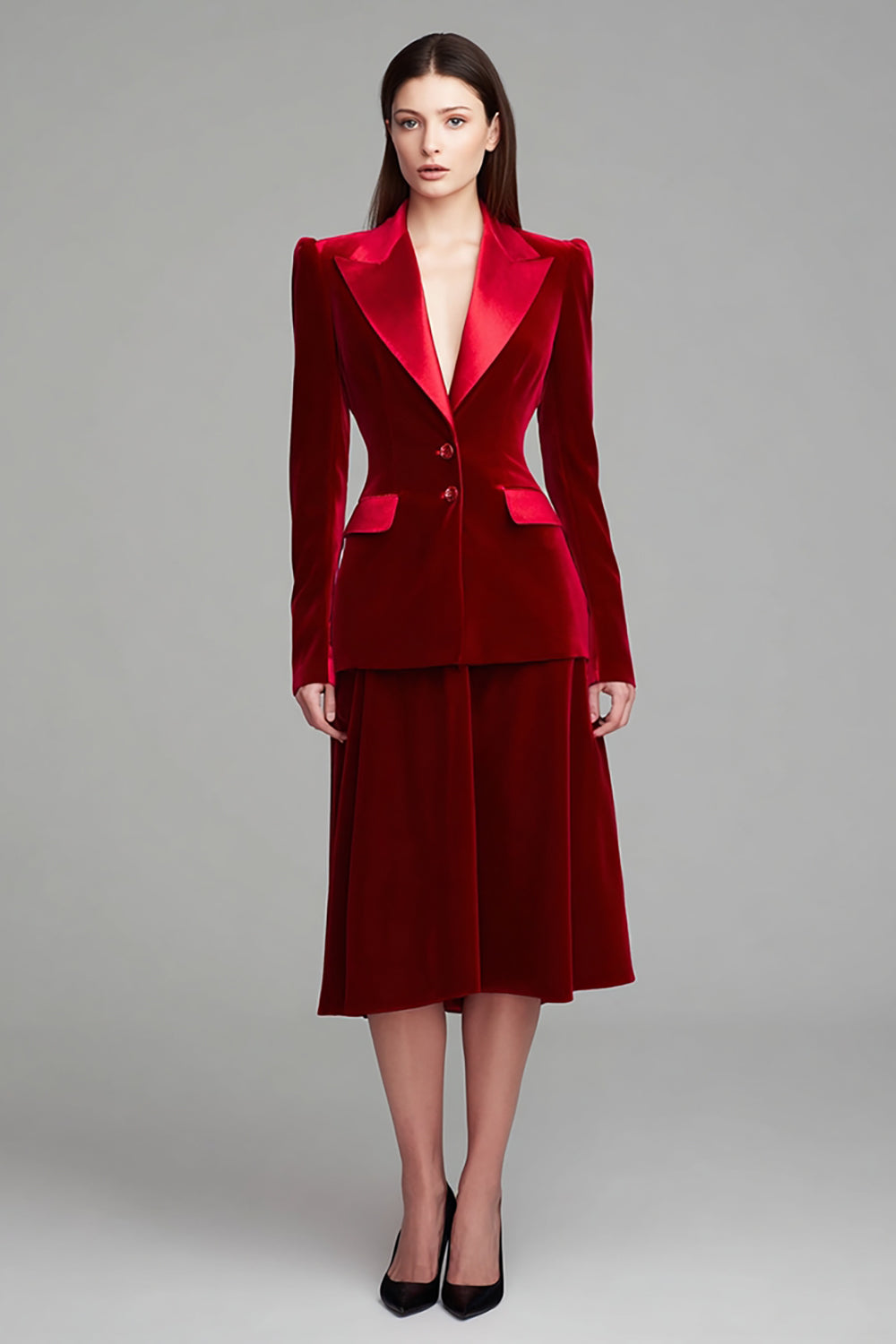 Costume d'affaires 2 pièces en velours bordeaux à revers pointus