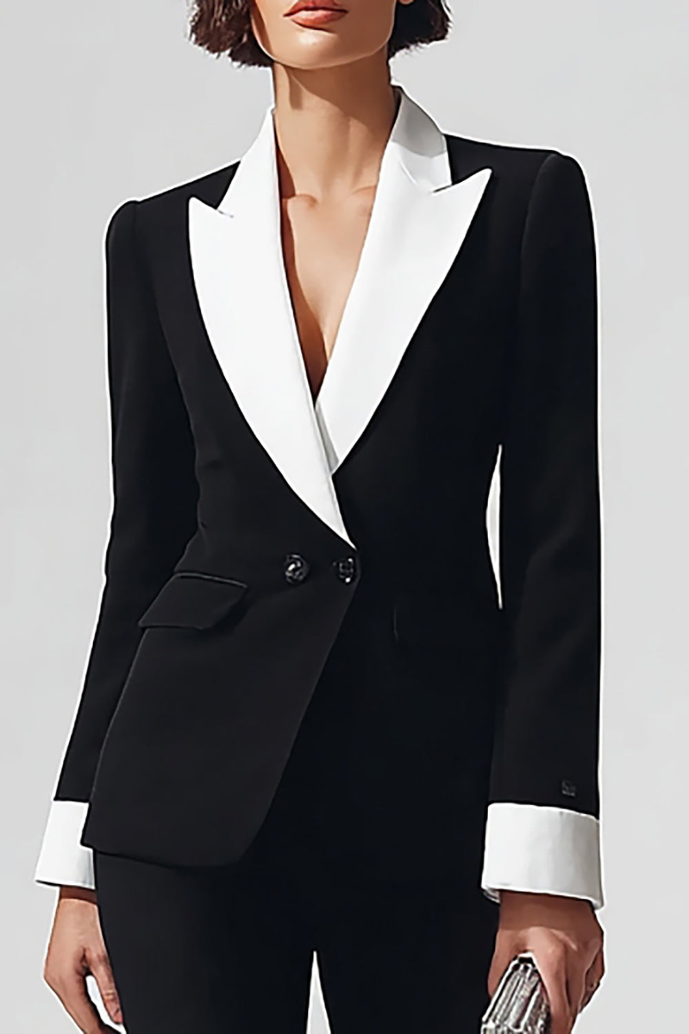 Black Peak Lapel 2 Piece Business Suits with Sleeves