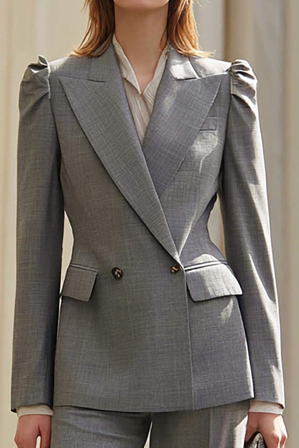 Costumes d'affaires gris 2 pièces à revers en pointe