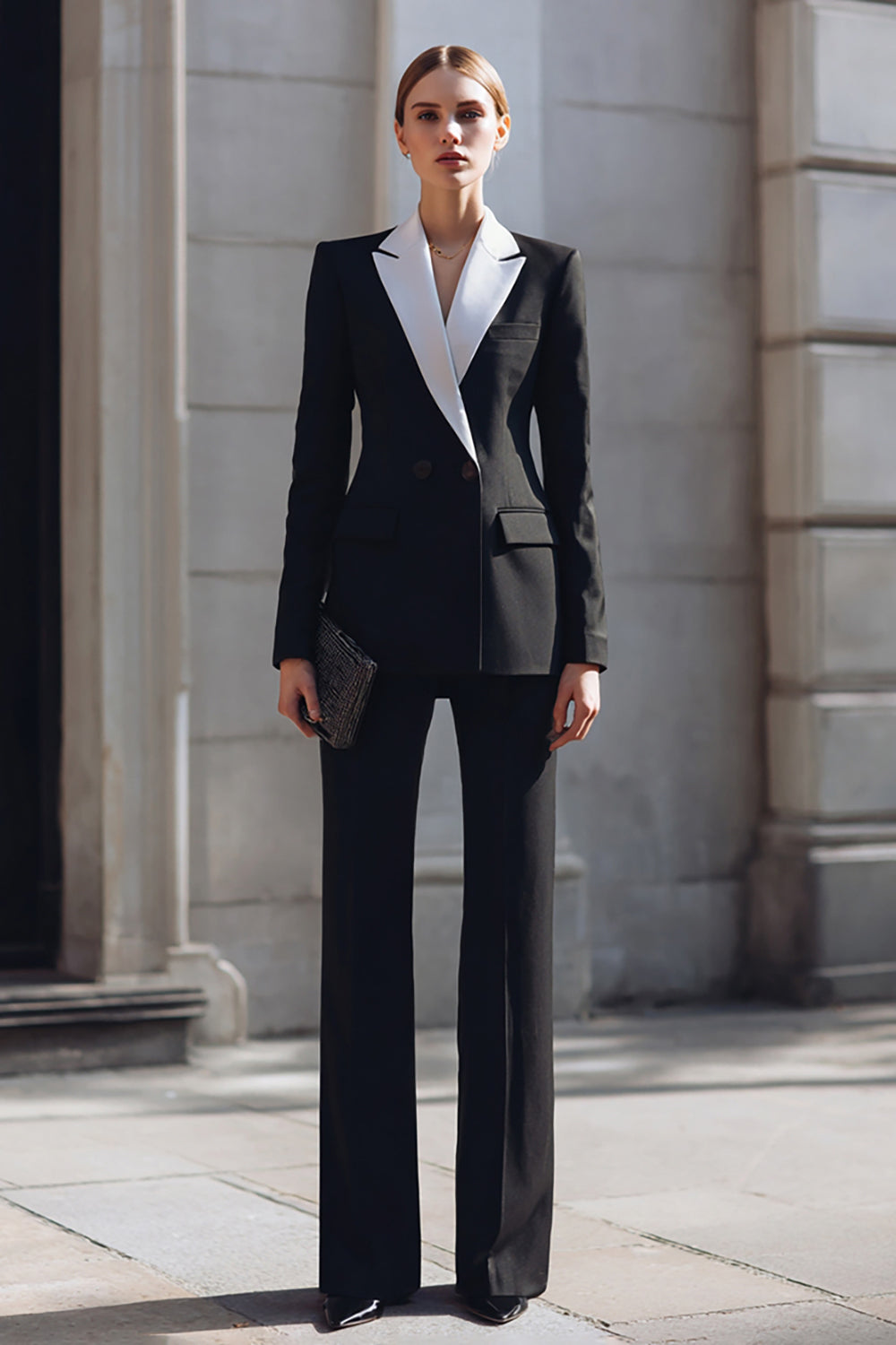 Costume de travail noir à revers crantés, 2 pièces