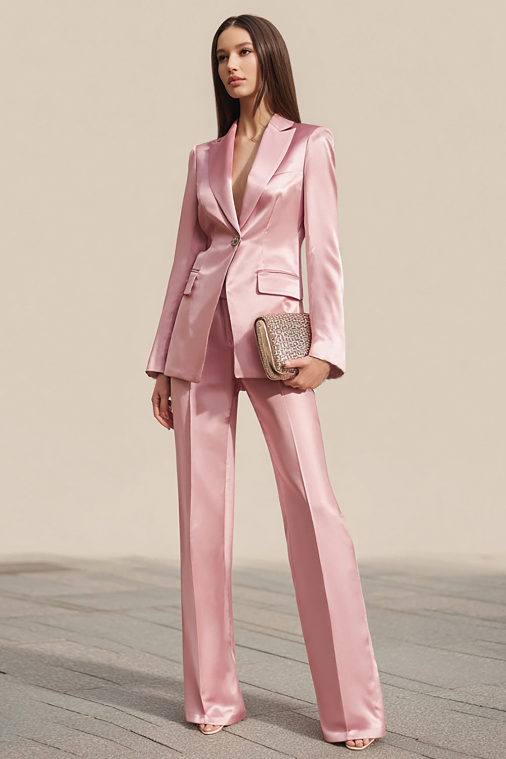 Costumes d'affaires 2 pièces Dusty Rose à revers crantés