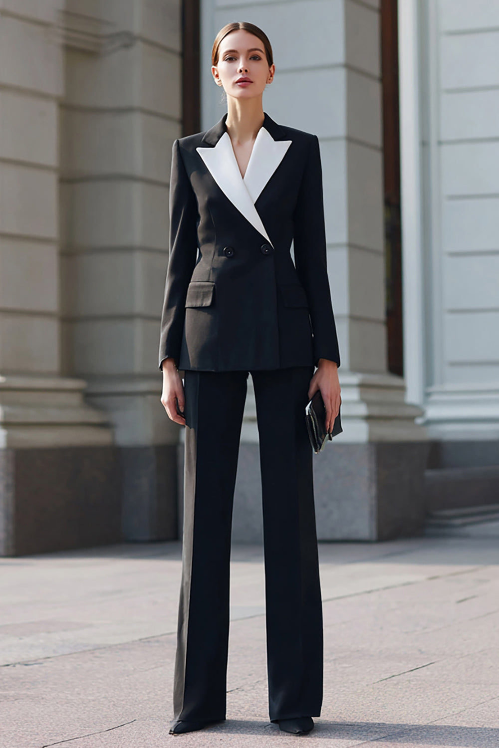 Black 2 Piece Notched Lapel Business Suits with Sleeves