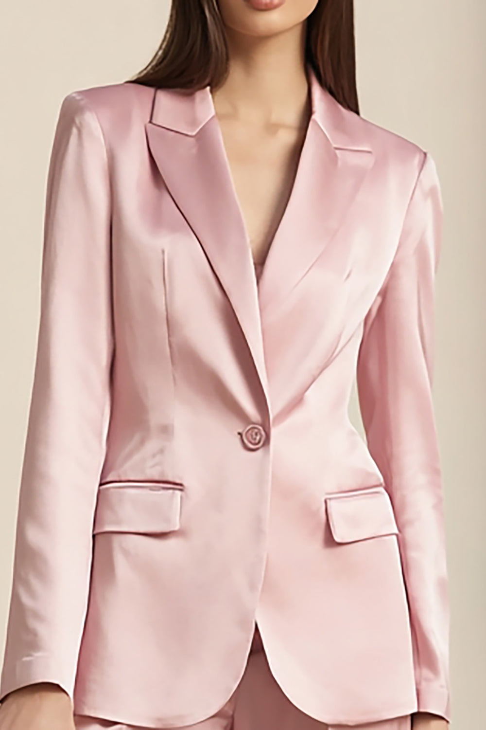 Ensembles de costumes d'affaires roses 2 pièces en satin à revers crantés