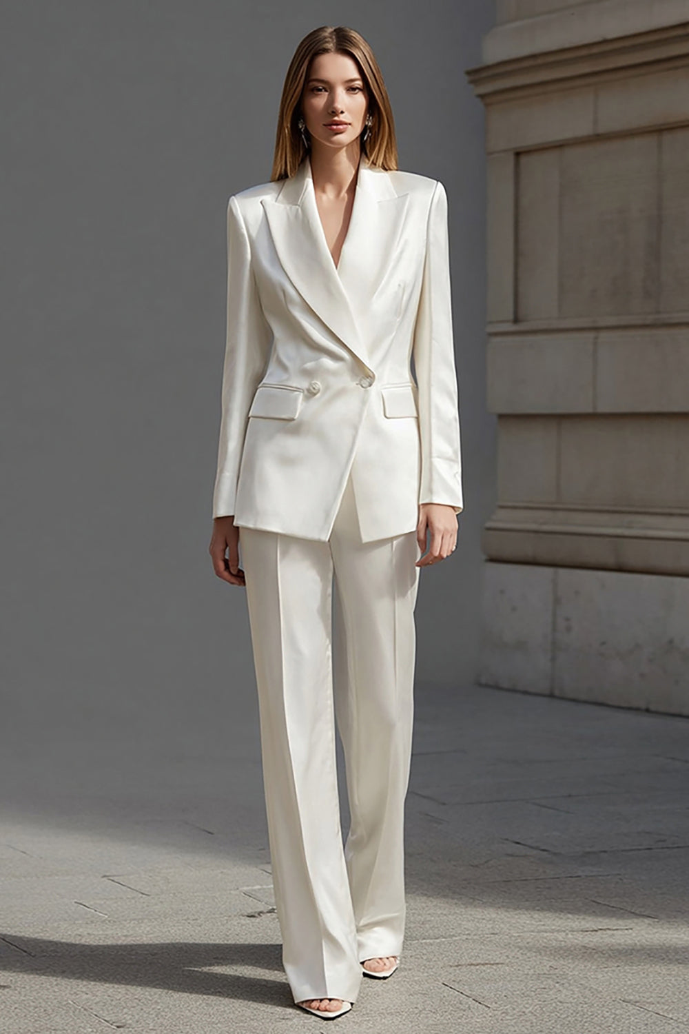 Ivory Satin 2 Piece Peak Lapel Business Suits