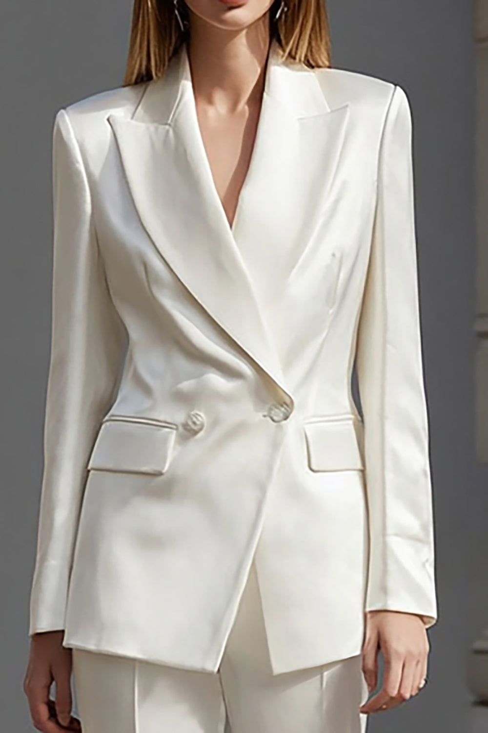 Ivory Satin 2 Piece Peak Lapel Business Suits