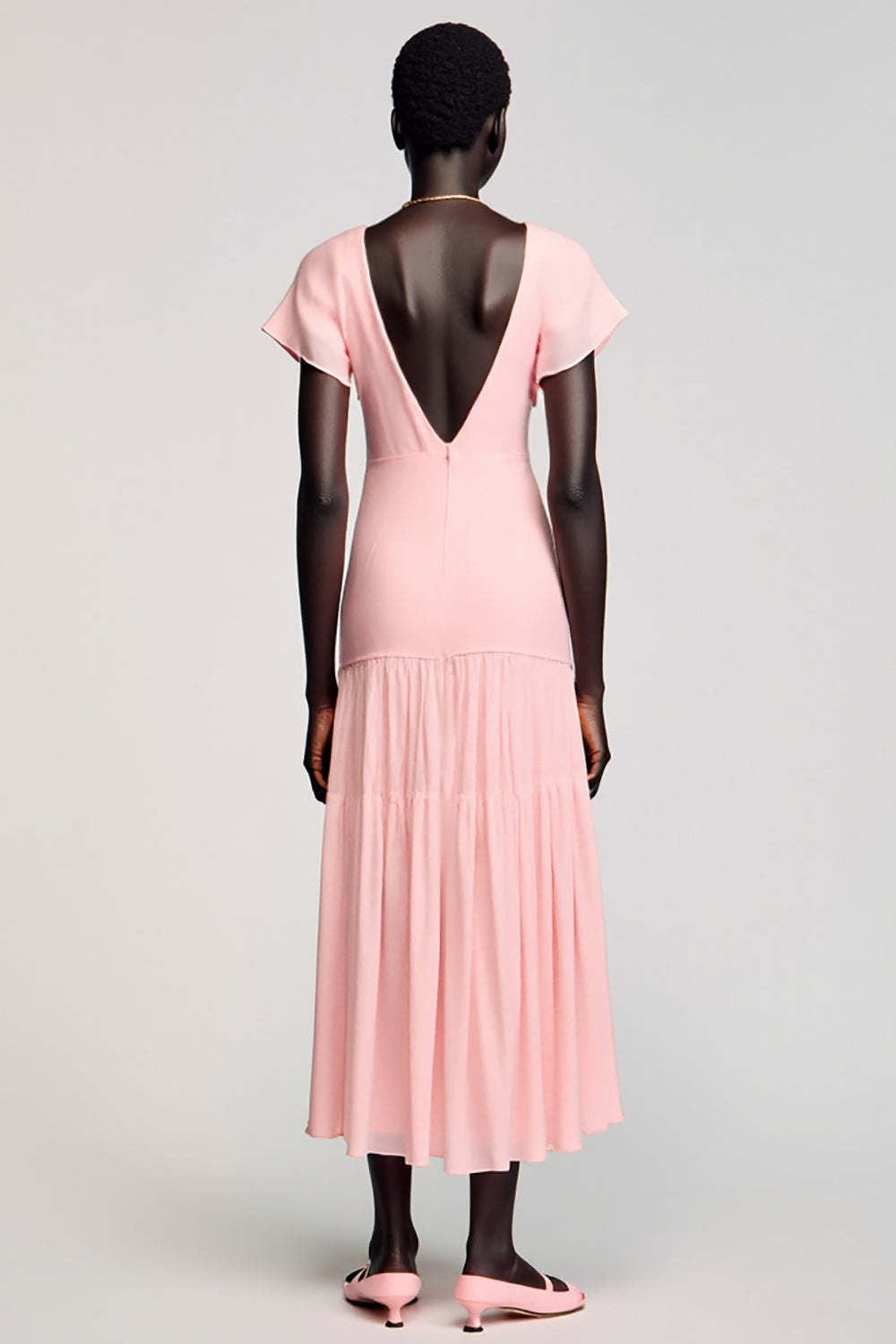 A-Line Pink Midi Wedding Guest Dress with Bow