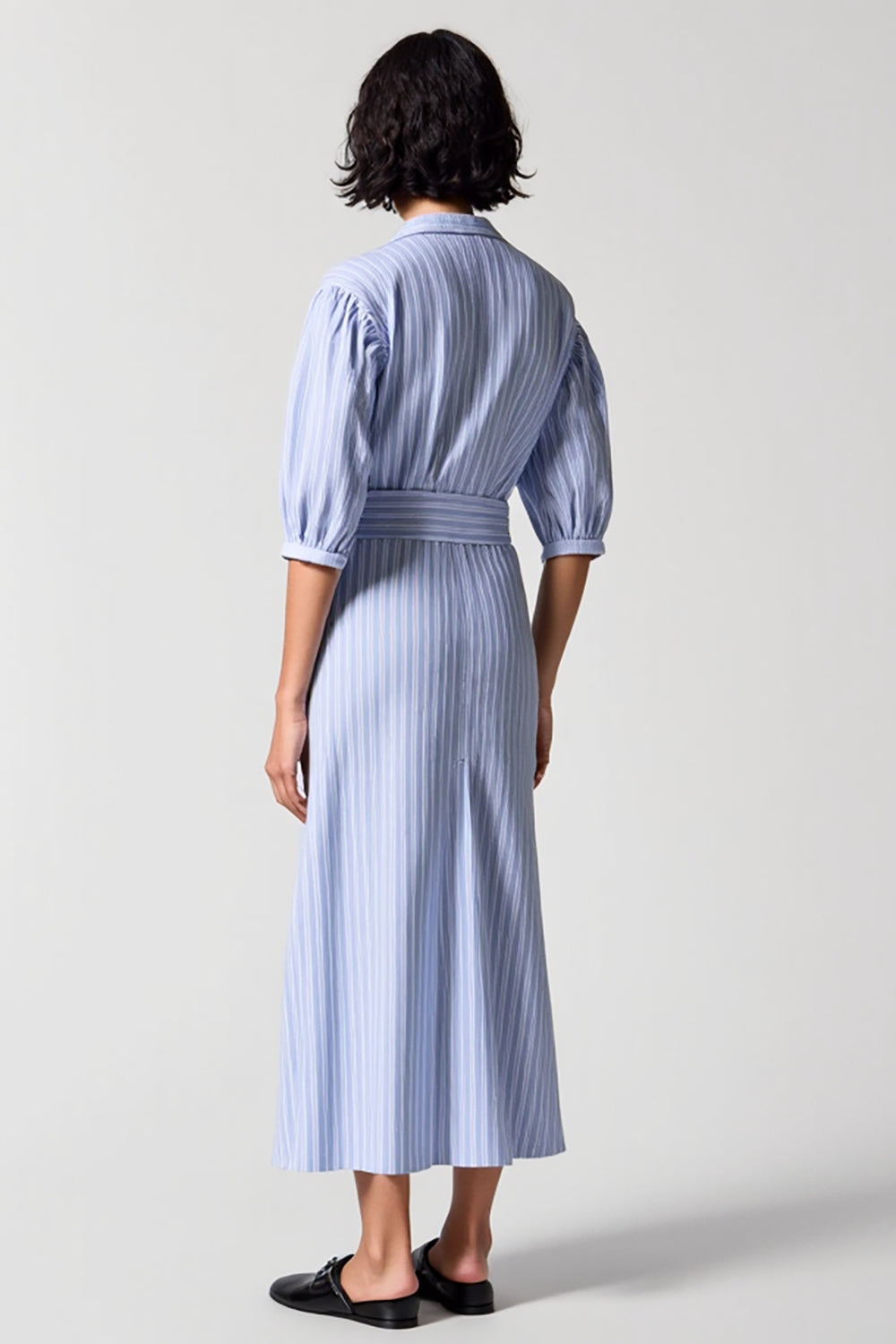 Blue Stripes Sheath V Neck Long Work Dress