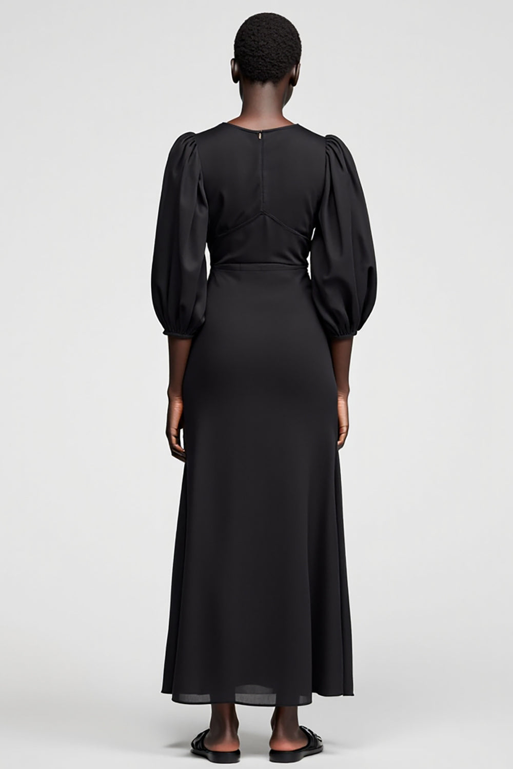Black A-Line 3/4 Sleeve Long Wedding Guest Dress With Tassel