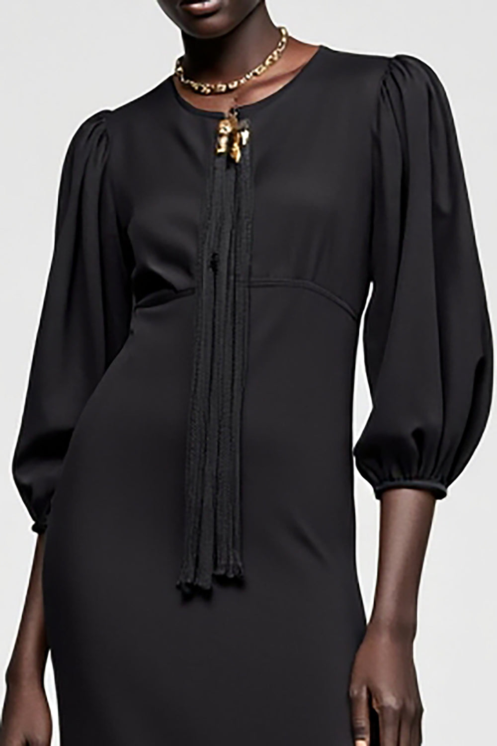Black A-Line 3/4 Sleeve Long Wedding Guest Dress With Tassel