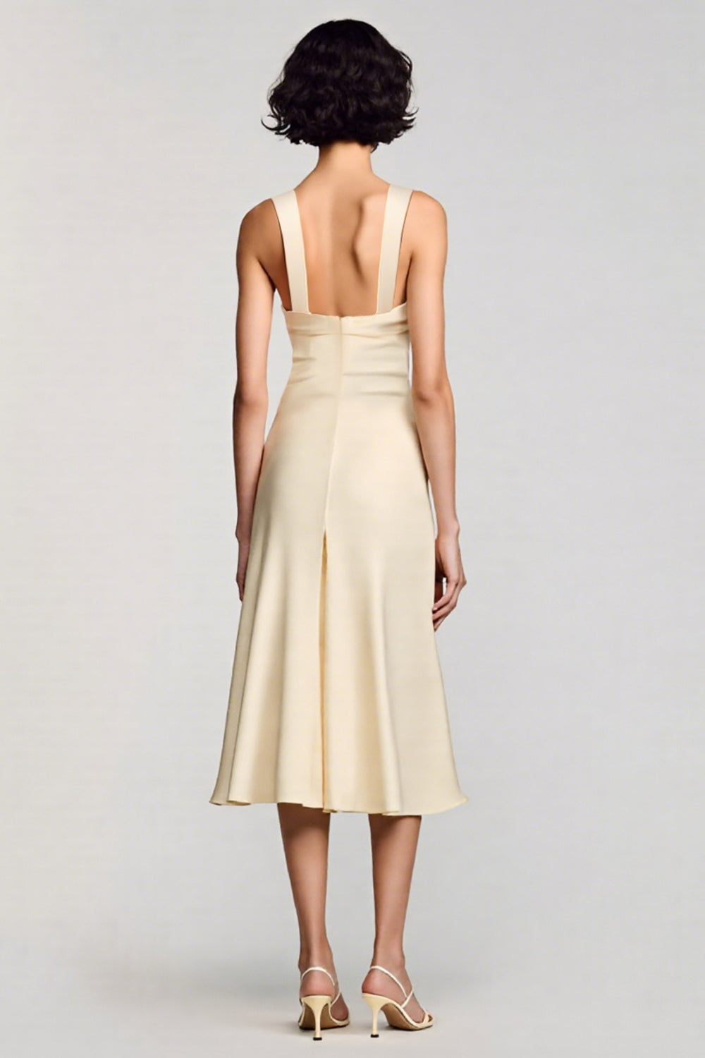 Apricot A-Line Round Neck Midi Wedding Guest Dress