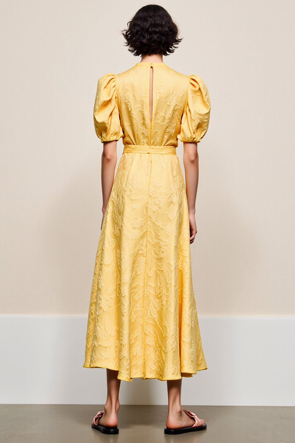 Yellow V Neck A Line Wedding Guest Dress With Appliques