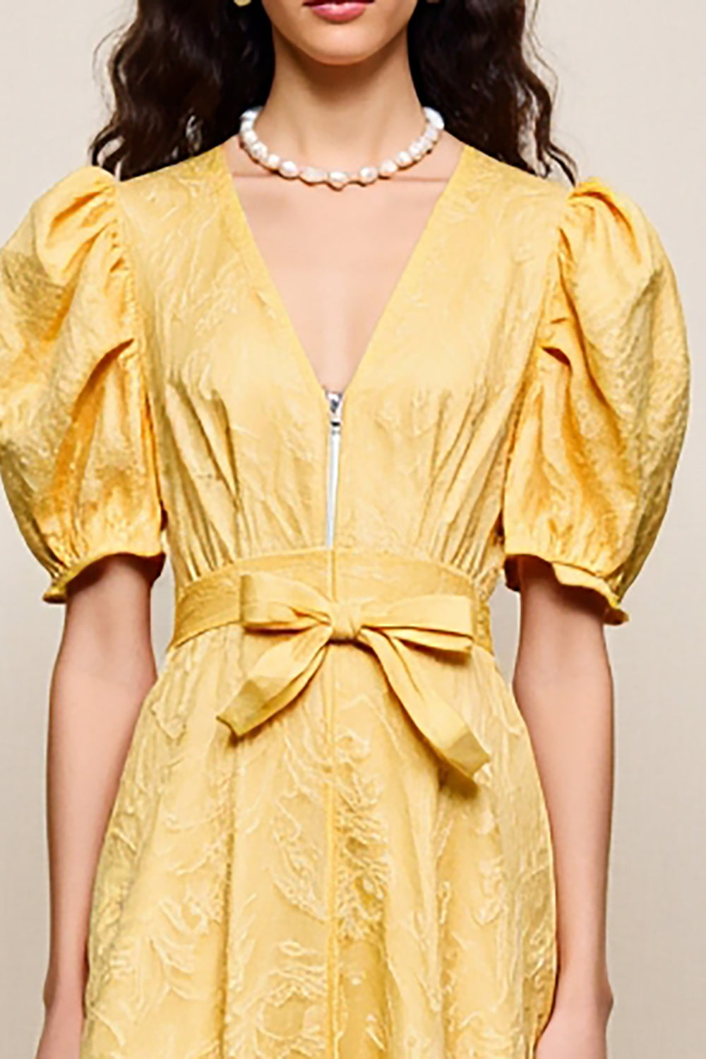 Yellow V Neck A Line Wedding Guest Dress With Appliques