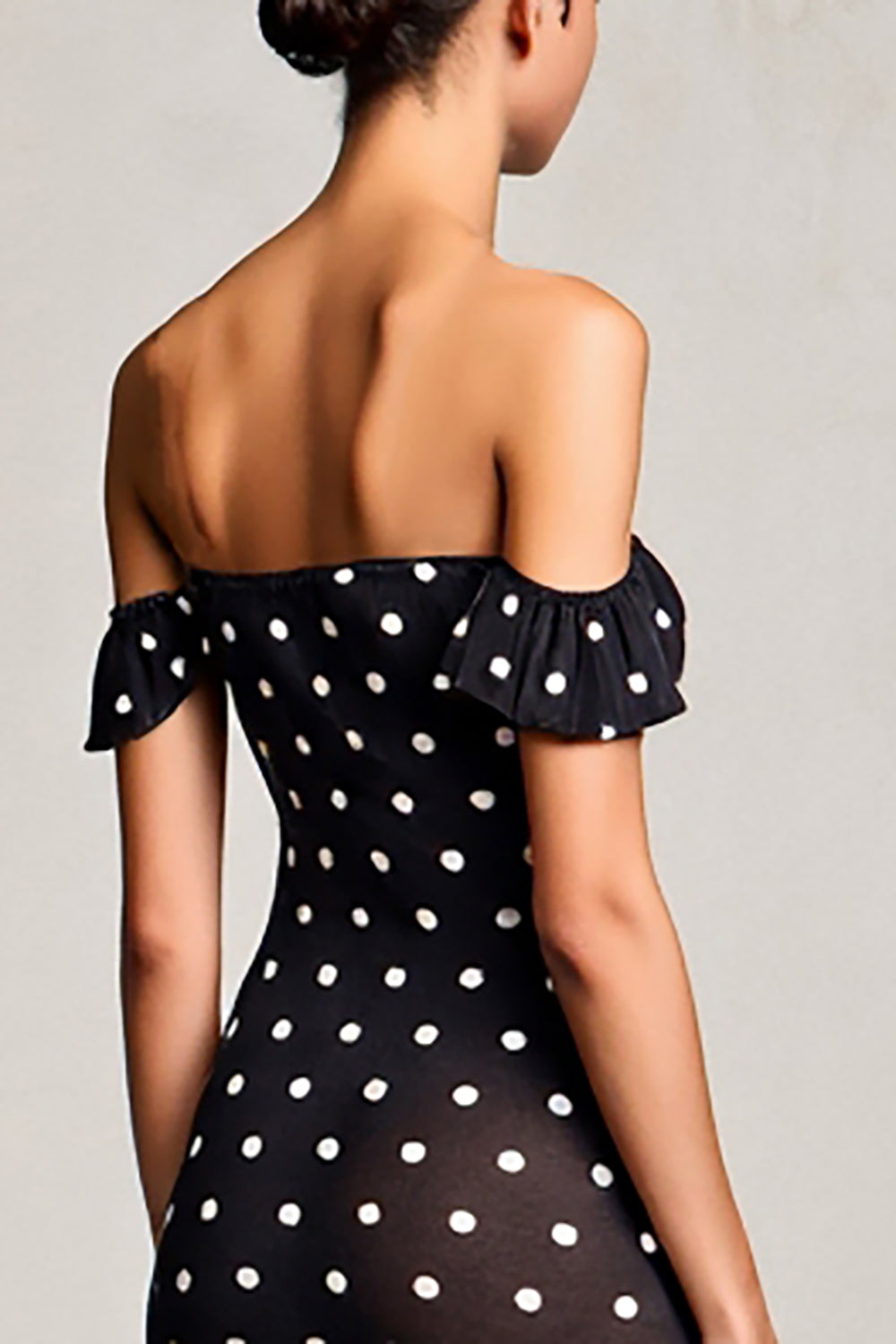 Black Sheath Off-The-Shoulder Polka Dot Wedding Guest Dress