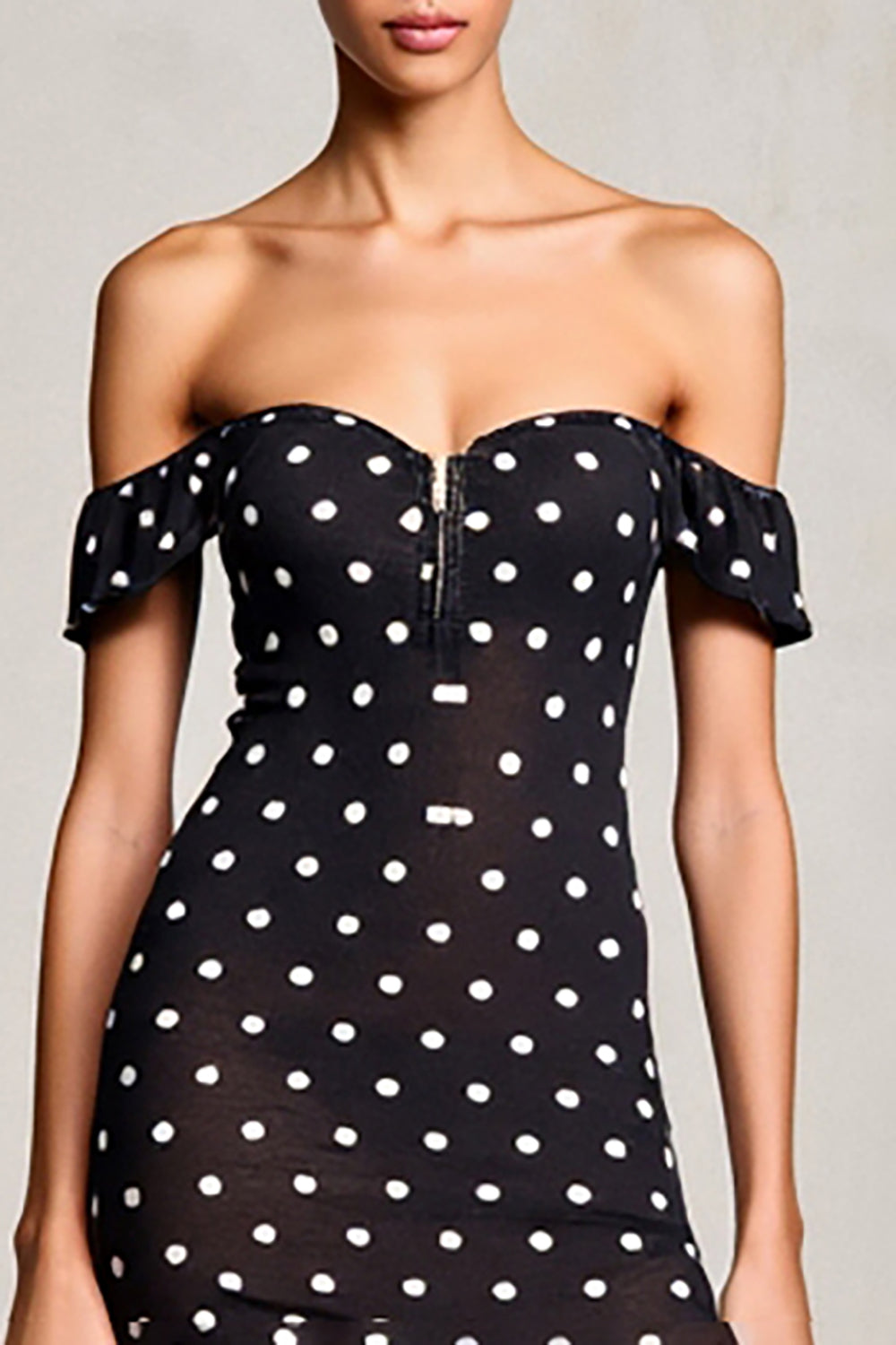 Black Sheath Off-The-Shoulder Polka Dot Wedding Guest Dress