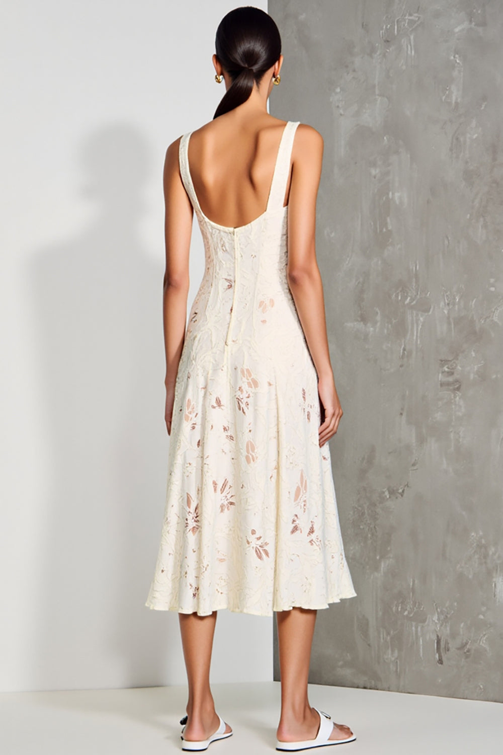 White A-Line Midi Wedding Guest Dress with Appliqués
