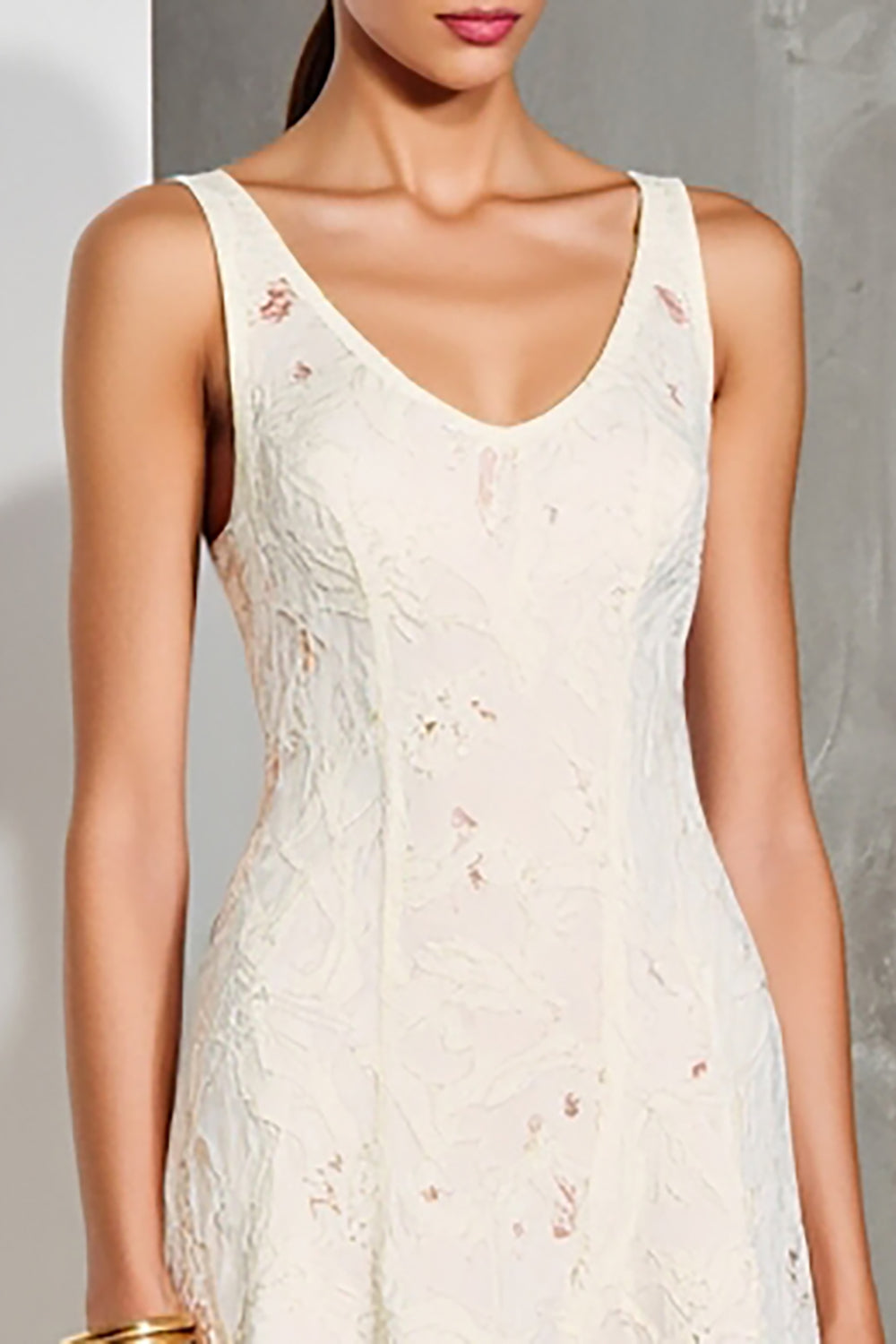 White A-Line Midi Wedding Guest Dress with Appliqués