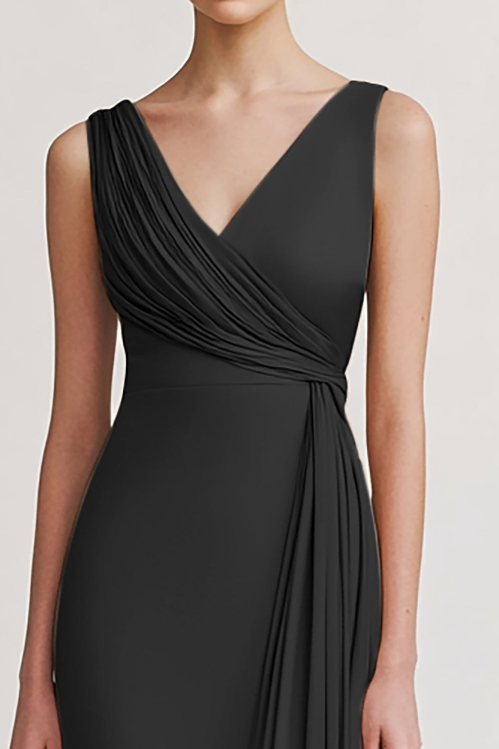 Robe de soirée fourreau froncée col V couleur champagne
