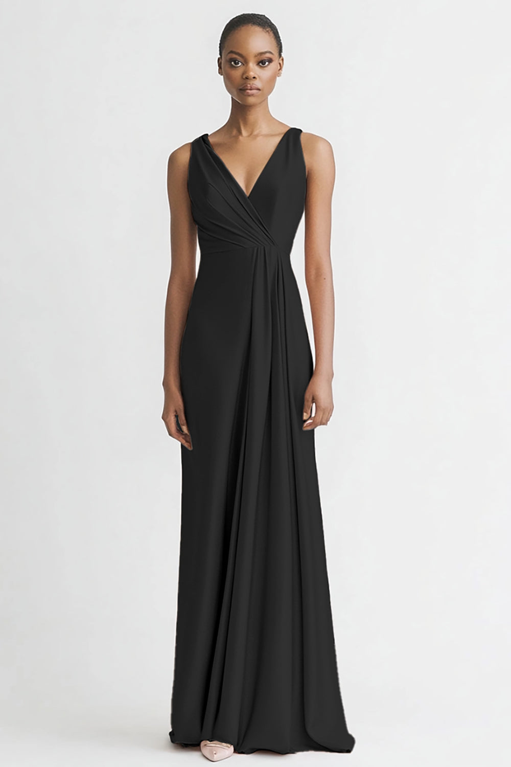 Pink V Neck Sheath Satin Long Evening Dress